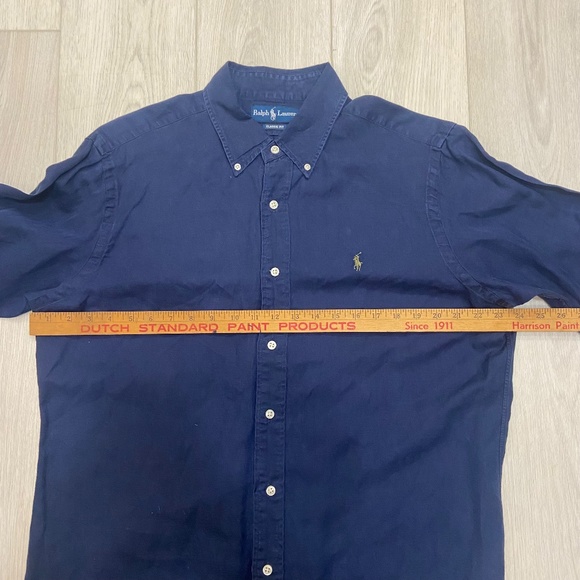 Polo Ralph Lauren Polo Shirt Men's Large Silk Linen Classic Fit Blue Button-Up - Picture 7 of 9